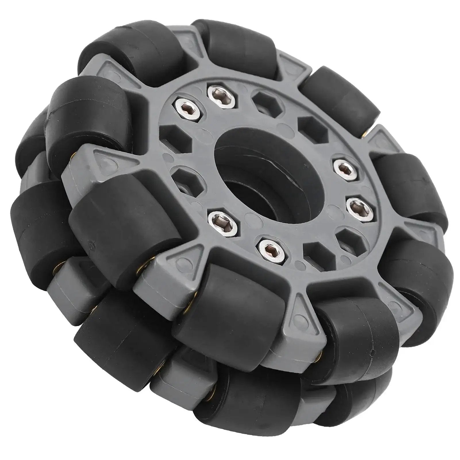 Omni Wheel 100mm Double Plastic Robot Wheel With 360 Degree Movement And Kickass Rubber Rollers Nylon And Brass Bearings 20 Kg Load