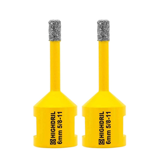 Diamond Core Drill Bit Set For Porcelain Tile Ceramic Granite Marble Dry Drilling With Vacuum Brazed Diamonds One Quarter Inch Diameter Six Millimeter Five Eighths Inch Thread Two Pack Heavy Duty And Faster Cuts front view