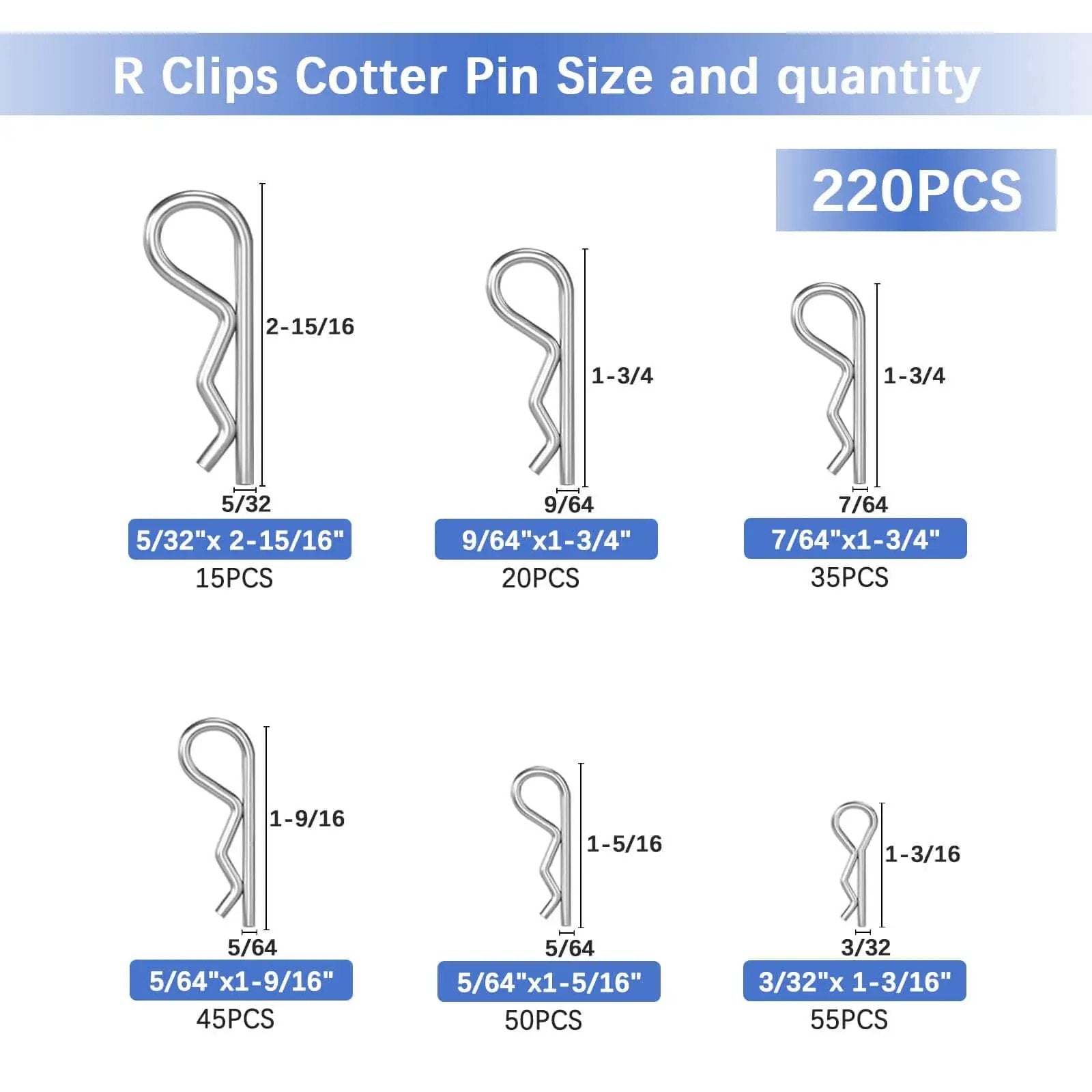R Clips cotter pin sizes and quantities in 620 Pcs Cotter Pins Assortment Kit With Hairpin Cotter Pins And R Clips In 12 Sizes