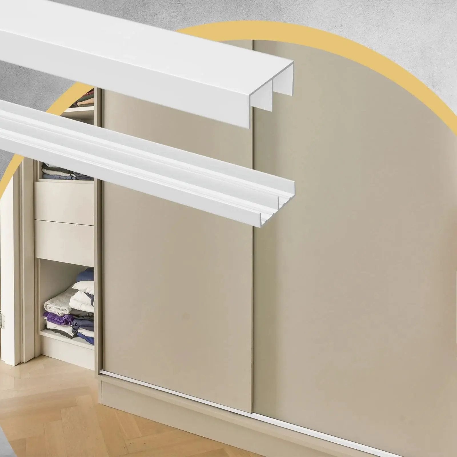 Plastic Sliding Door Track Set For Three Quarters Inch Thick Panels Including Top And Bottom Tracks For Cabinet And Window Applications White Four Feet Long Set Of Two Ideal For Replacing Damaged Slides In Cabinets Or Wardrobes