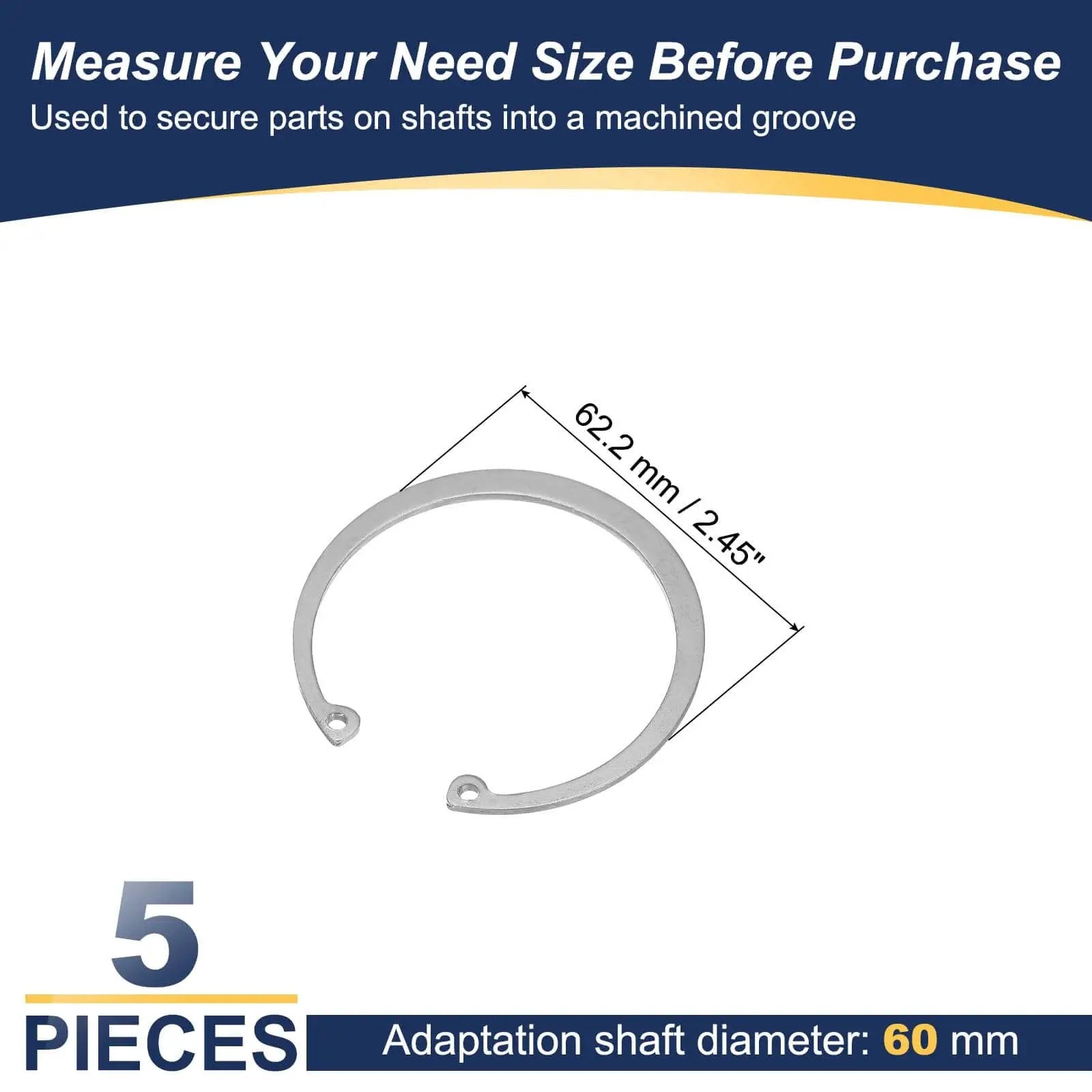 60mm ID Internal Retaining Rings 5 Pcs E Clip Circlip Snap Ring Set from 304 Stainless Steel for automotive valves bearings
