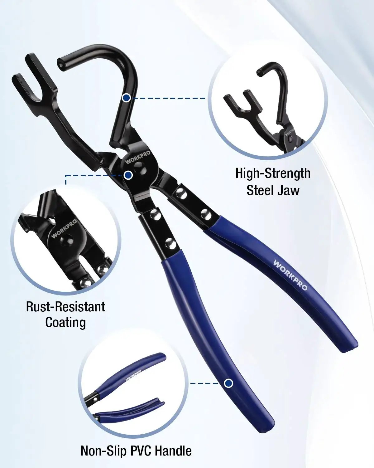 Heavy-Duty Exhaust Hanger Removal Tool With Non-Slip Grip For Rubber Hangers, featuring high-strength steel jaw and rust-resistant coating.