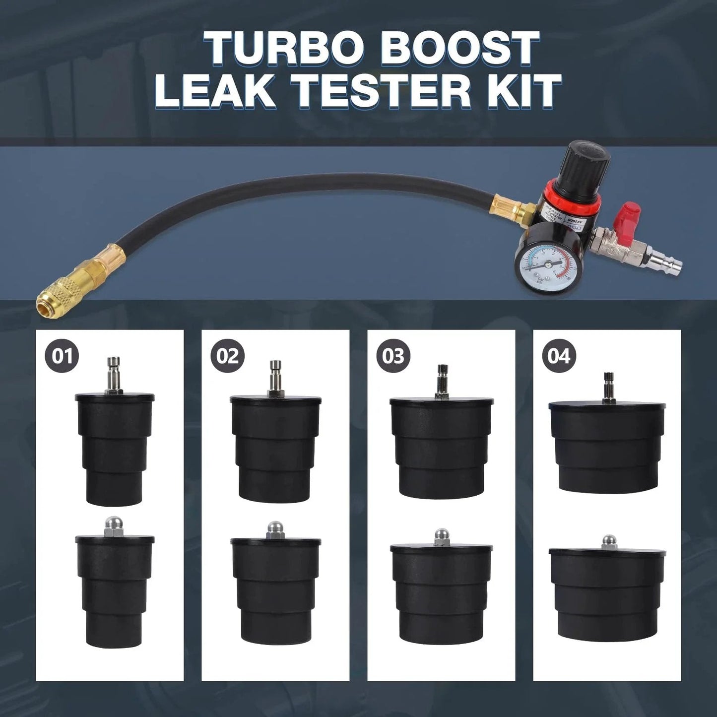 Turbo Boost Leak Tester Kit For Turbo System With Pressure Gauge 10 Piece Leak Down Tester Set Includes Four Pairs Of Stepped Adapters