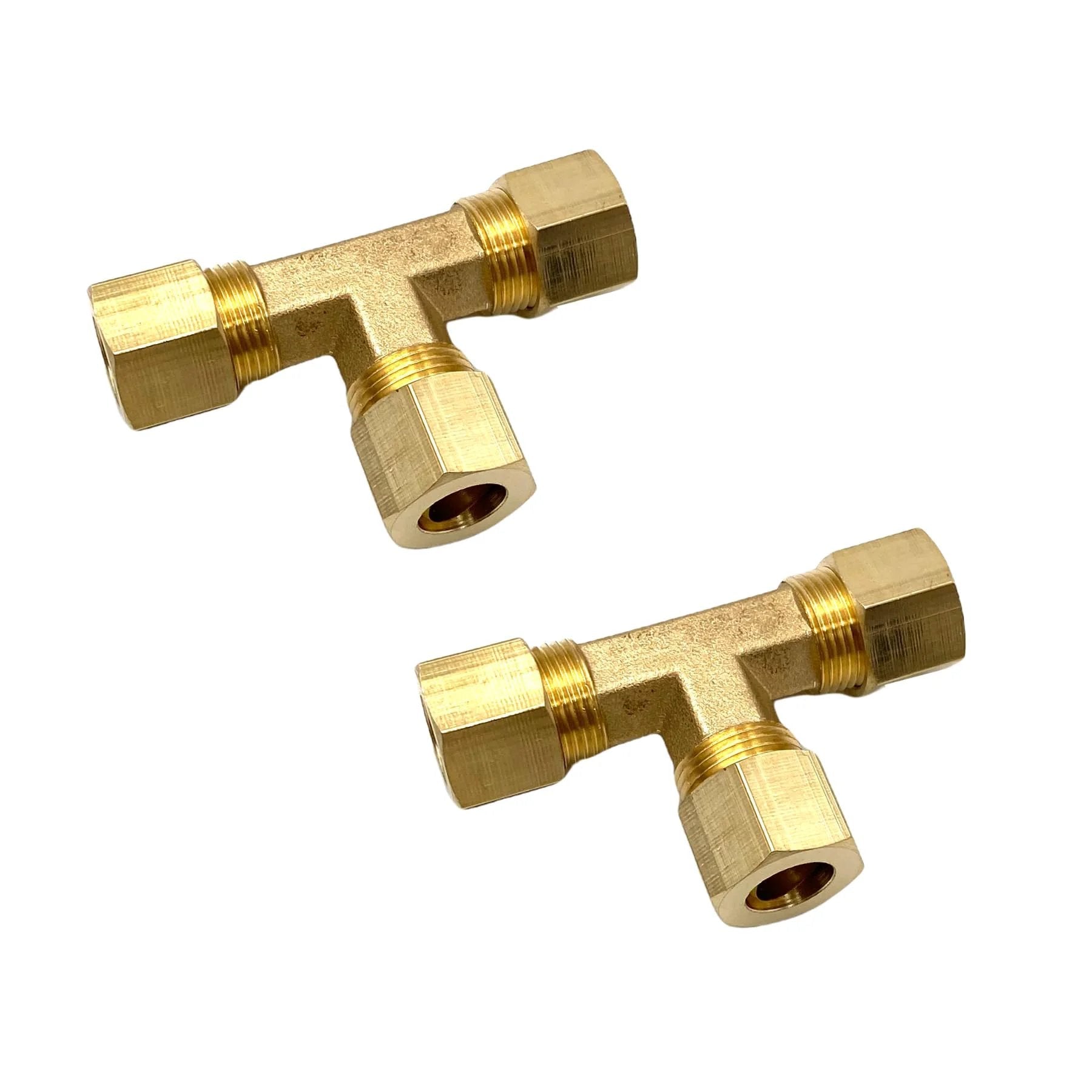 2 Pack 3/8 Inch Brass Compression Tee Fittings Copper Tubing 3/8 Inch OD 3 Way T Fitting For Gas Lines Oil Pressure Gauges And Air Compressors