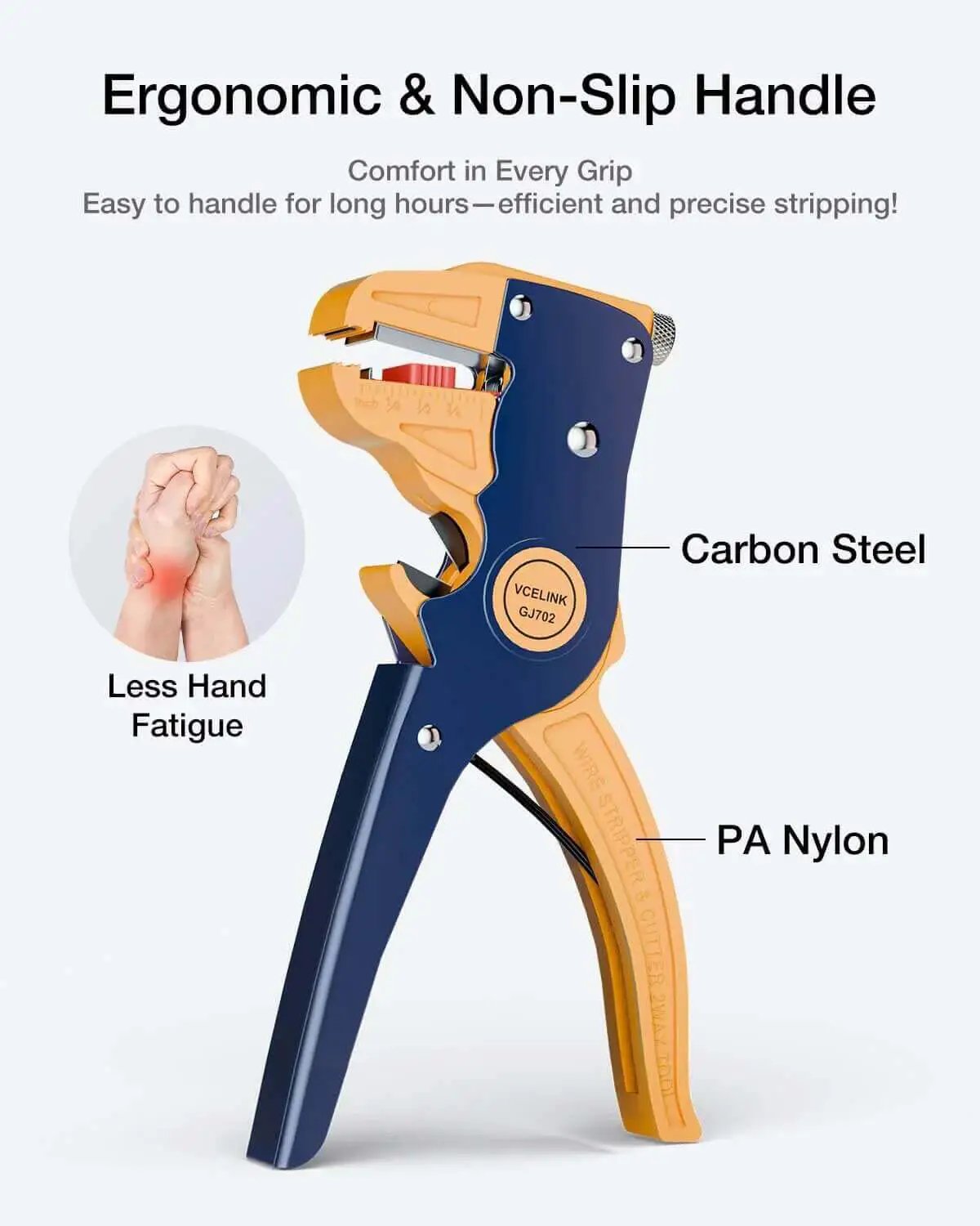 2 In 1 Quick Strip Wire Stripper And Cutter For 14 To 24 AWG with ergonomic non-slip handle and carbon steel construction