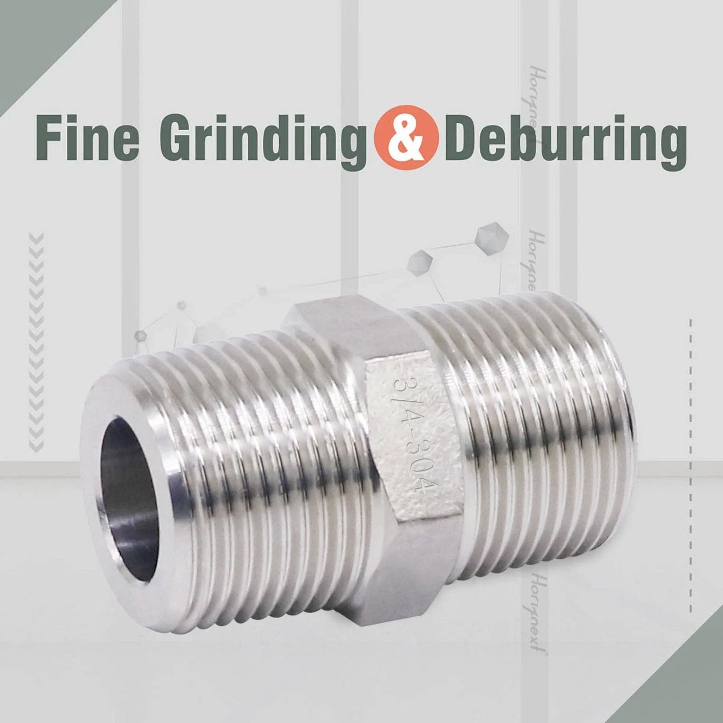 Stainless Steel 304 NPT Three Quarter Inch Hex Pipe Fitting, Heavy Duty 3000 PSI, One Inch Outer Diameter Male Thread Cast Adapter