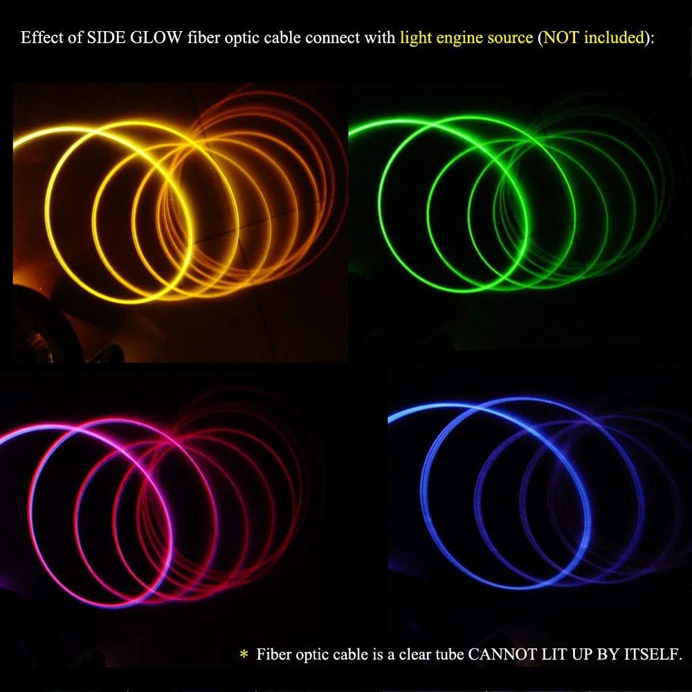 Effect of AKEPO Ф0.06in(1.5mm)*16.4ft(5m) PMMA Plastic Side Glow Cable for Optical Fiber Light with different colors.