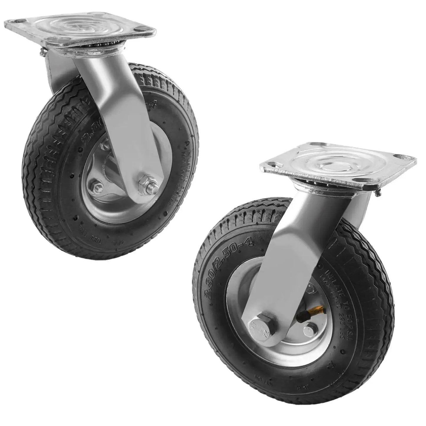 8 Inch Pneumatic Swivel Caster Wheels with Zinc Top Plate and 360 Degree Rotation, Black Rubber Tires, 590 Lb Capacity, 2 Pack