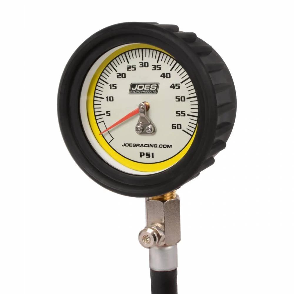 Pro Tire Gauge Glow In The Dark Analog Tire Pressure Gauge 0 To 60 PSI with Two And A Half Inch White Dial Durable Steel Housing Rubber Cushion by Joes Racing Products