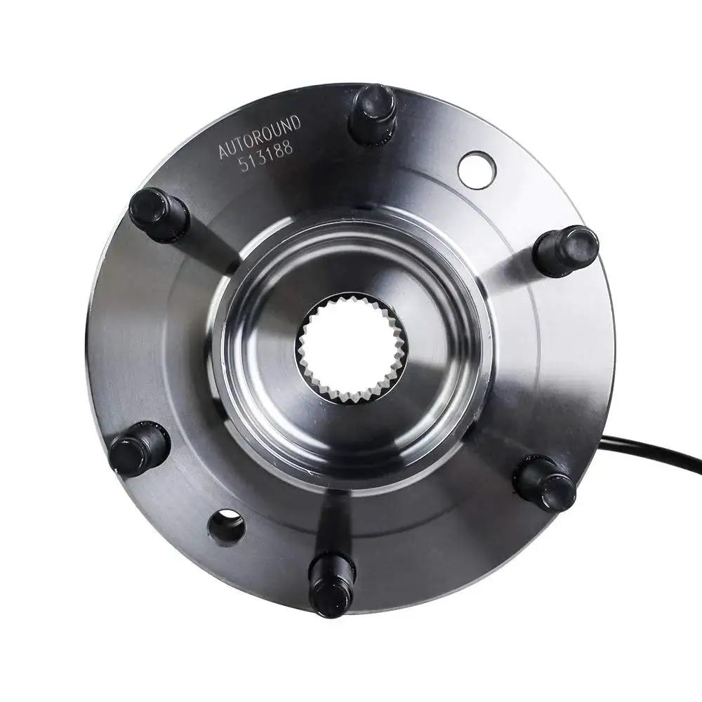 Front Wheel Hub And Bearing Assembly 513188 For Chevy Trailblazer SSR GMC Envoy Buick Rainier Isuzu Ascender Saab Nine Seven X 6 Lug With ABS Replacement Replaces 513188 8151 Convenient Plug And Play Fit, top view.