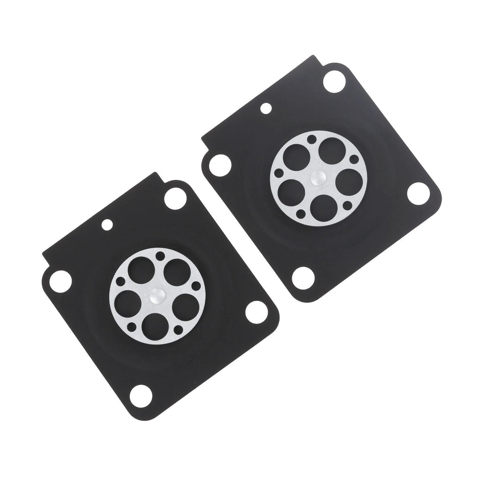 Two black metering diaphragms from Metering Diaphragm Replacement Kit For Zama A015053 Small Engine Carburetors Includes Ten Diaphragms For STIHL Trimmers FS38 FS75 FS85 BG55 SP81 And C1Q Series Engines With C1Q S69A S70 S71 S73 S79 S93 S95 S97 S68
