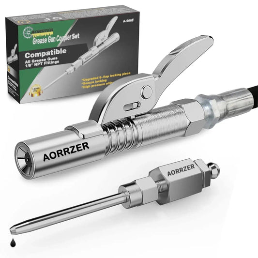 Versatile Grease Gun Needle Tip And Coupler Set For Deep Lubrication And Narrow Access, Includes Zerk Fittings, One Eighth Inch NPT Threads