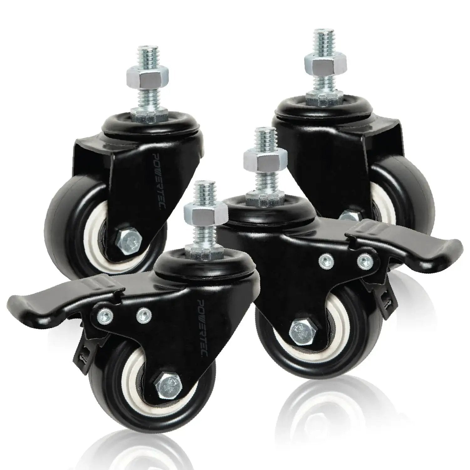 Two Inch Caster Wheels Set Of Four With 360 Degree Swivel And Dual Locking Brakes, heavy duty, black color, PU material