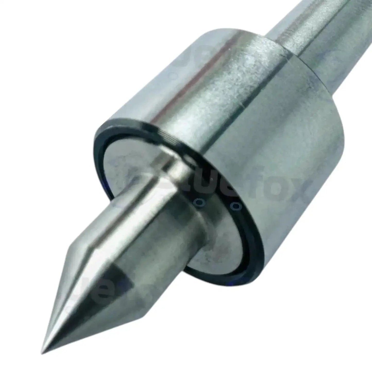 Close-up of Mini Live Center Pro With Triple Bearing Precision for 1MT Mini Lathes, showing compact metal construction and pointed tip.
