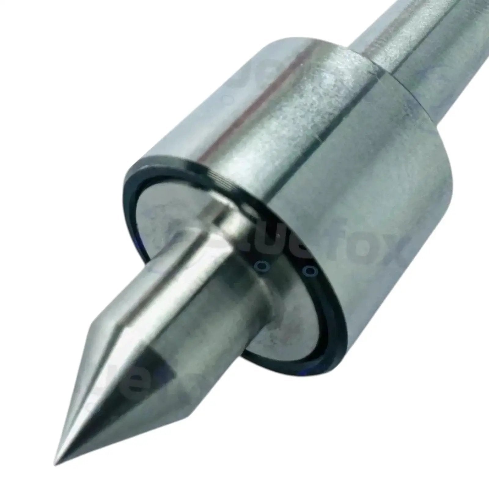 Close-up of Mini Live Center Pro With Triple Bearing Precision for 1MT Mini Lathes, showing compact metal construction and pointed tip.