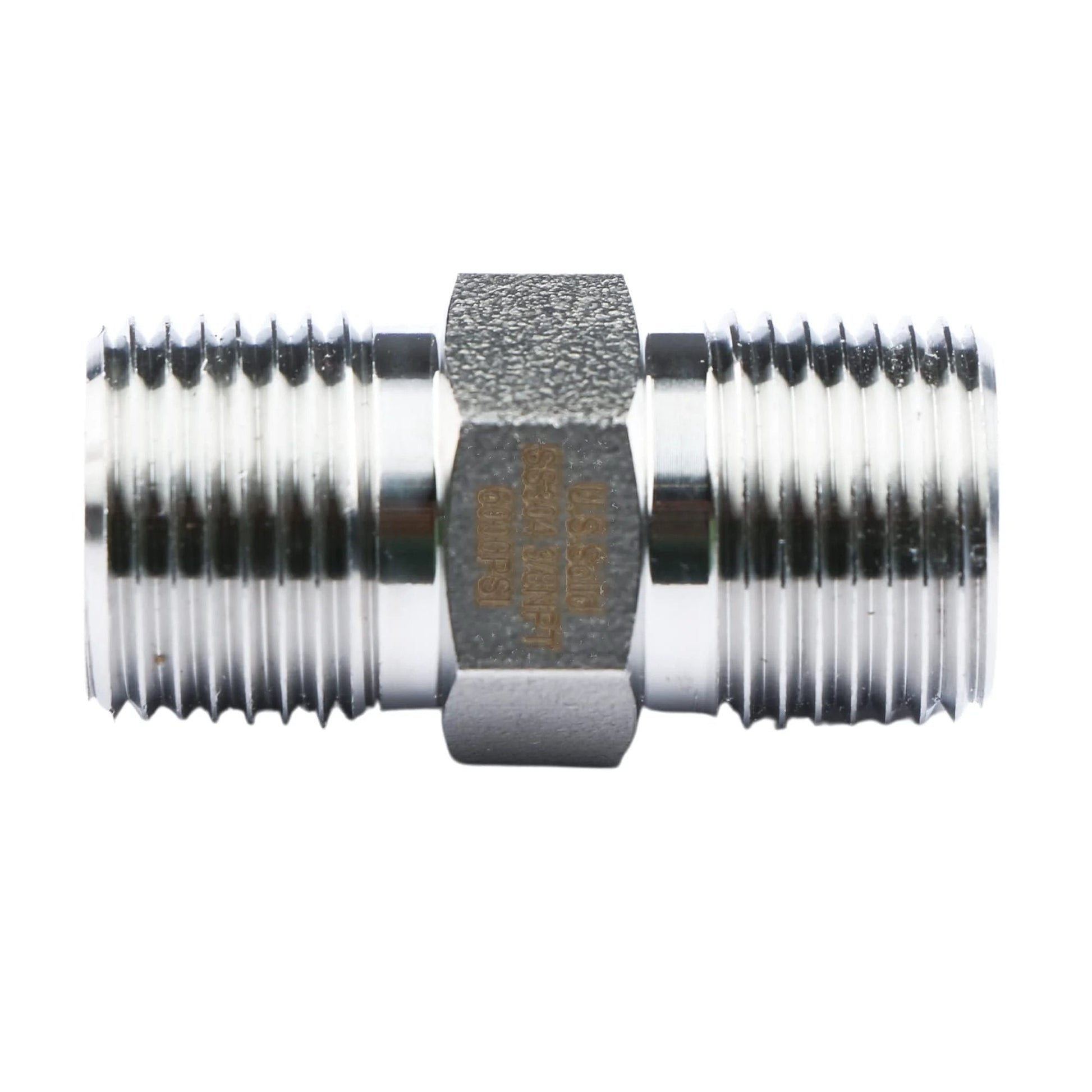 Heavy Duty 304 Stainless Steel Hex Nipple for High Pressure Systems, 6000 PSI, Three Eighths Inch NPT Male Thread Pipe Adapter