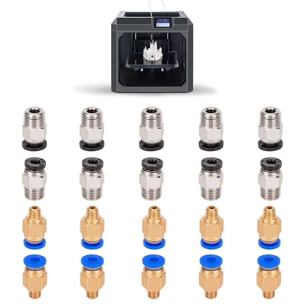 Push To Connect Pneumatic Fittings Set For 3D Printer Bowden Extruder M6 Copper Fittings With 3mm Thread And 4mm ID, M10 Stainless Steel Fittings