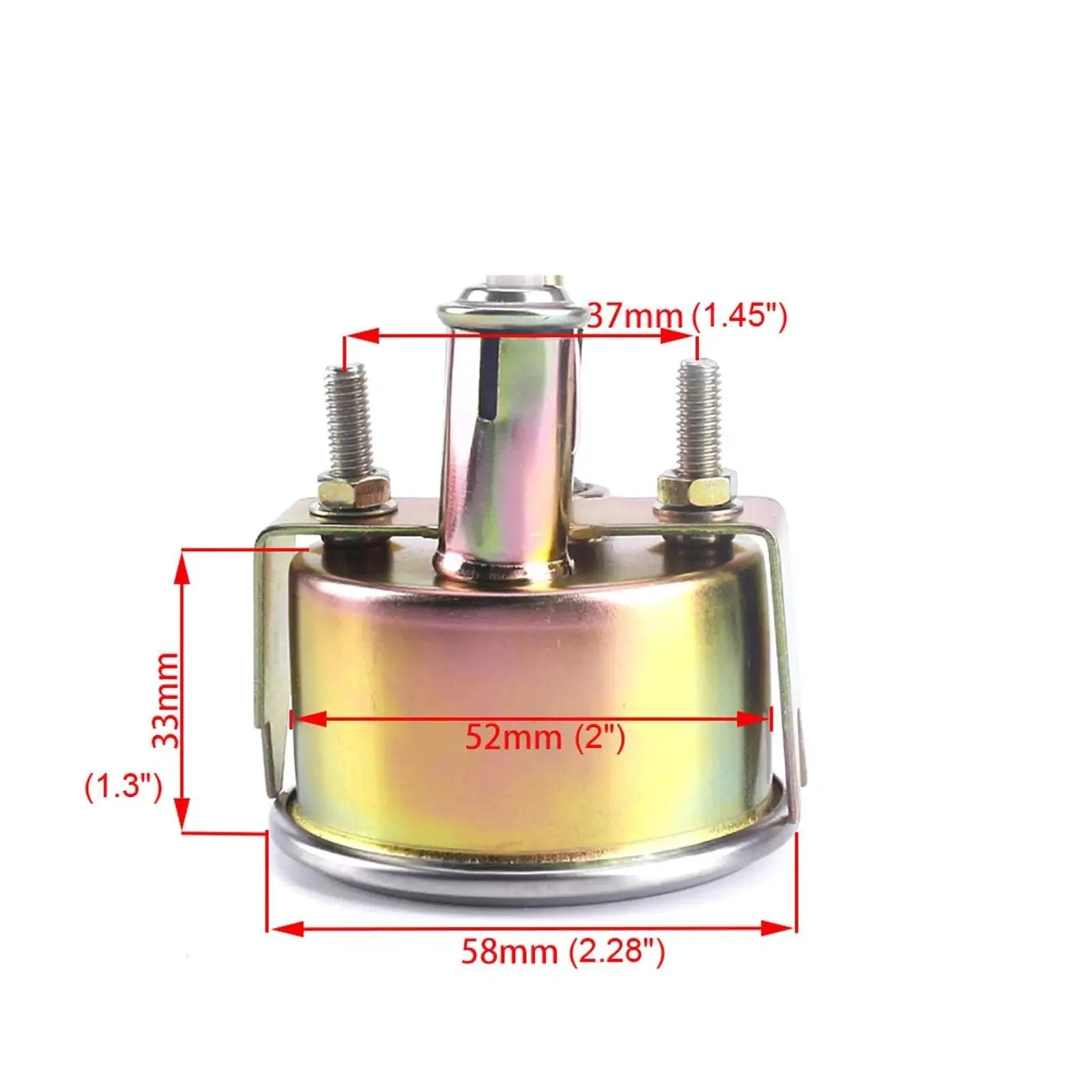 Back view of 2 Inch 52mm Universal 12V DC Mechanical Pointer Oil Pressure Gauge 0 To 80 PSI with M8x1 thread mount, dimensions labeled