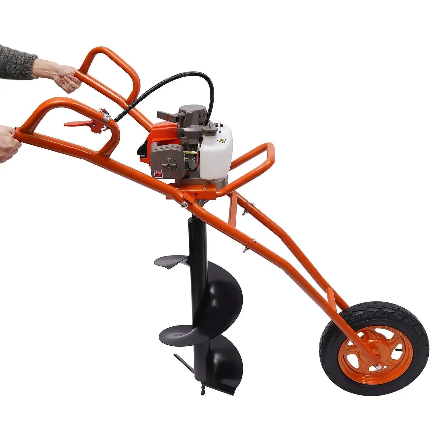 Powerful 63cc 2 Stroke Hole Digger Earth Auger Drill for Quick Potholing and Planting, Gas Powered Boring Machine with cart