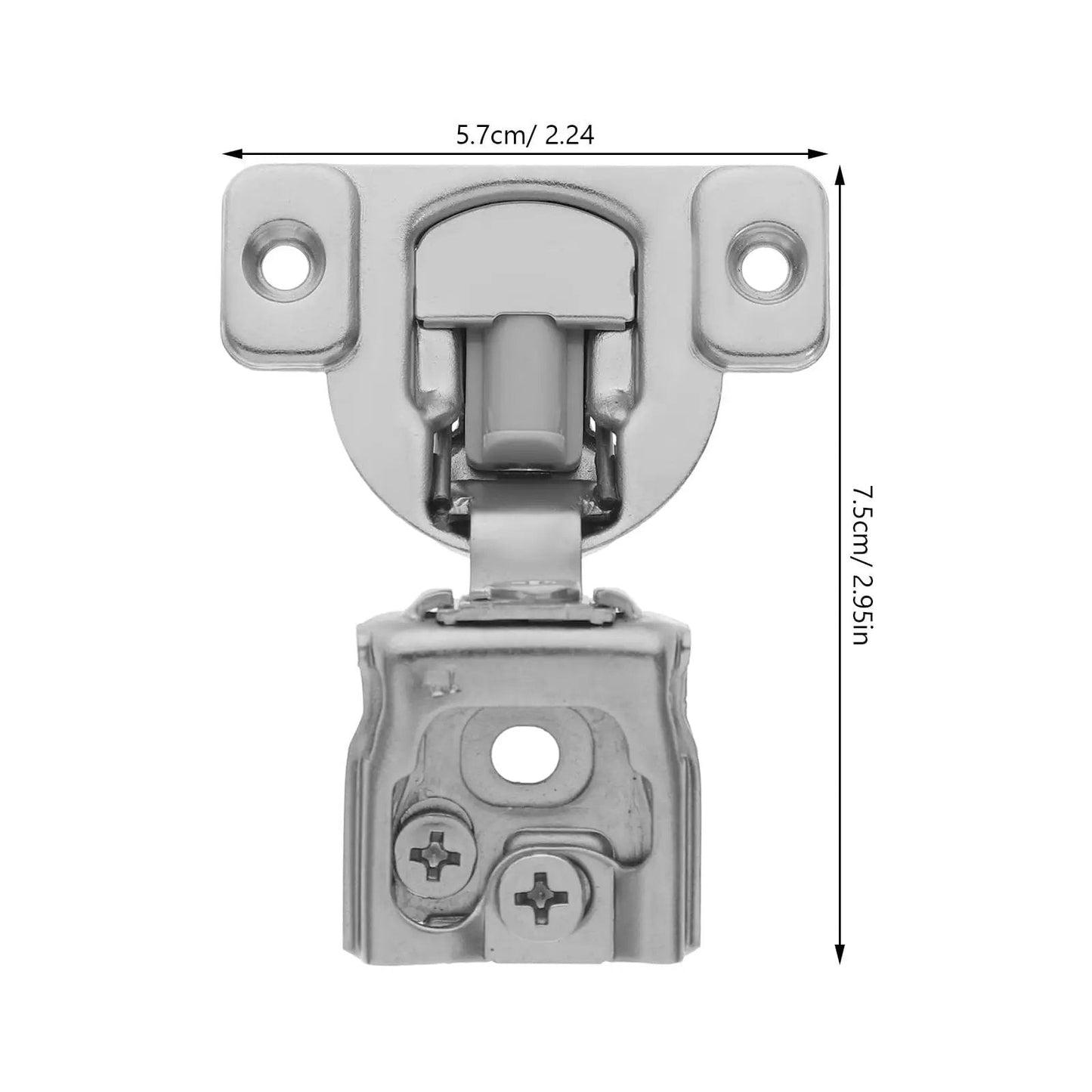 Front view of 1 Inch Self Closing Cabinet Hinges For Full Overlay Concealed Soft Close Damping With Silent Hydraulic Mechanism