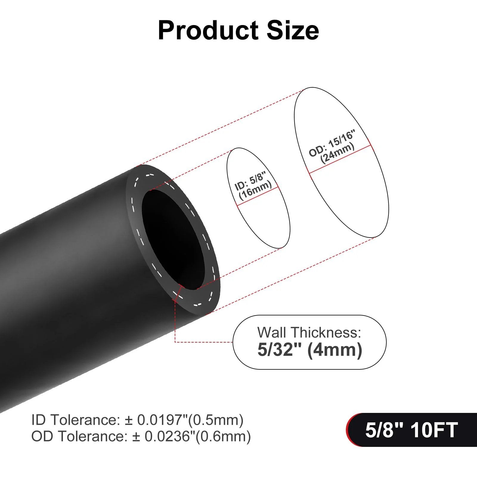 Heavy Duty 5/8 Inch SAE 20R3 EPDM Heater Hose For Cars And Trucks 10 Ft Black With 100 PSI Working Pressure cross-section diagram