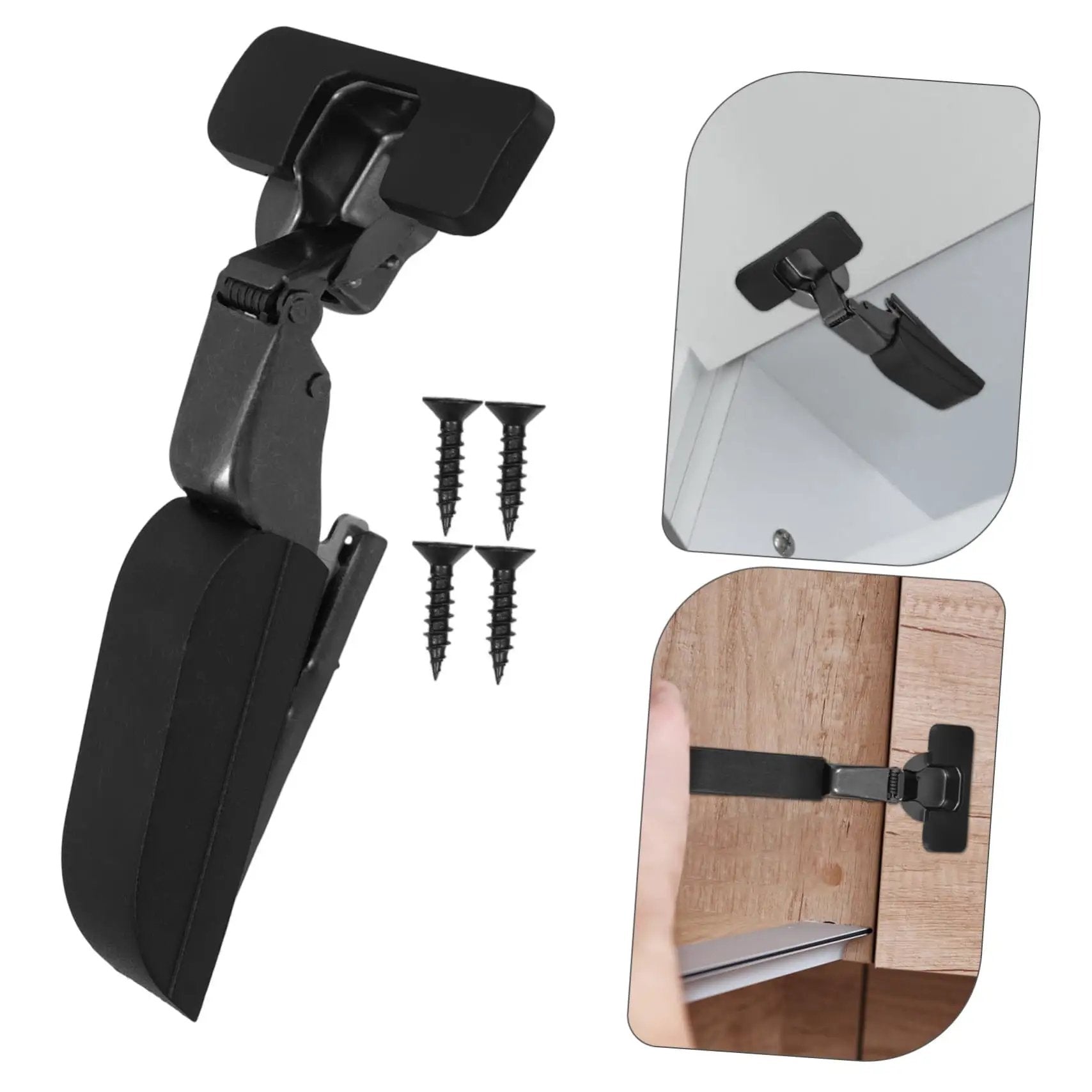 Soft Close Concealed Cabinet Hinges For Kitchen And Bathroom Cabinets With Quiet Damping, Smooth Closing Action, Easy To Install, Versatile Cabinet Door Hardware For Home Furniture By LIFKICH shown in black with screws and installation views.