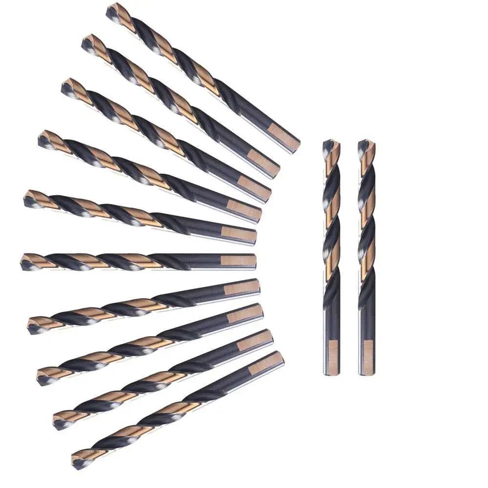 Cobalt Drill Bits Set Of 12 17/64 Inch Black And Gold Coated Twist Drill Bits For Metal M2 High Speed Steel With HRC 62 63 Hardness Durable Precision Bits For Automotive Home Improvement And Workshop Projects