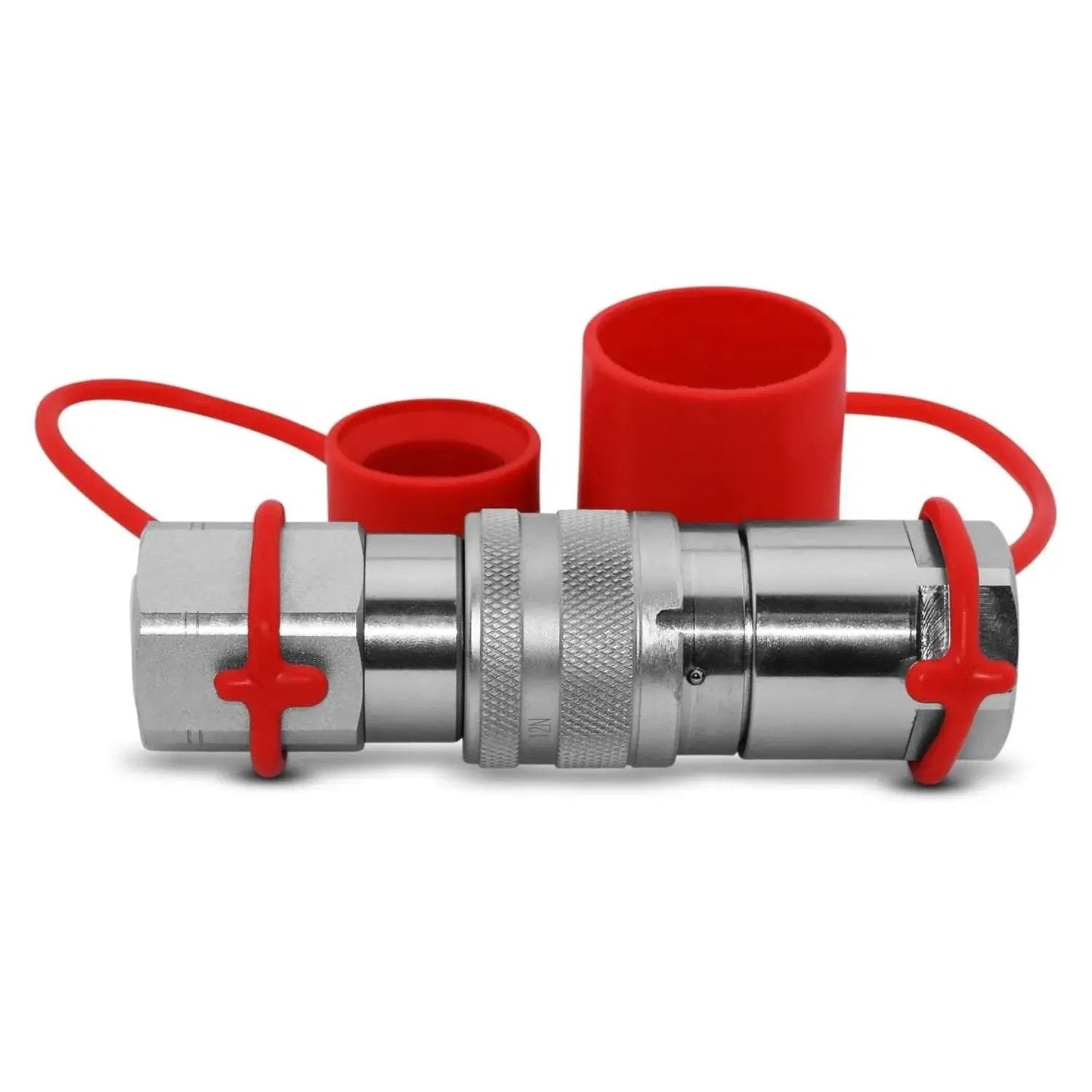 Flat Face High Flow Quick Disconnect Couplers Set For Skid Steer Hydraulics With Three Quarter Inch Body And Three Quarter Inch NPT Threads ISO 16028 Interchangeable Swap Ready Heavy Duty Build Includes Dust Caps