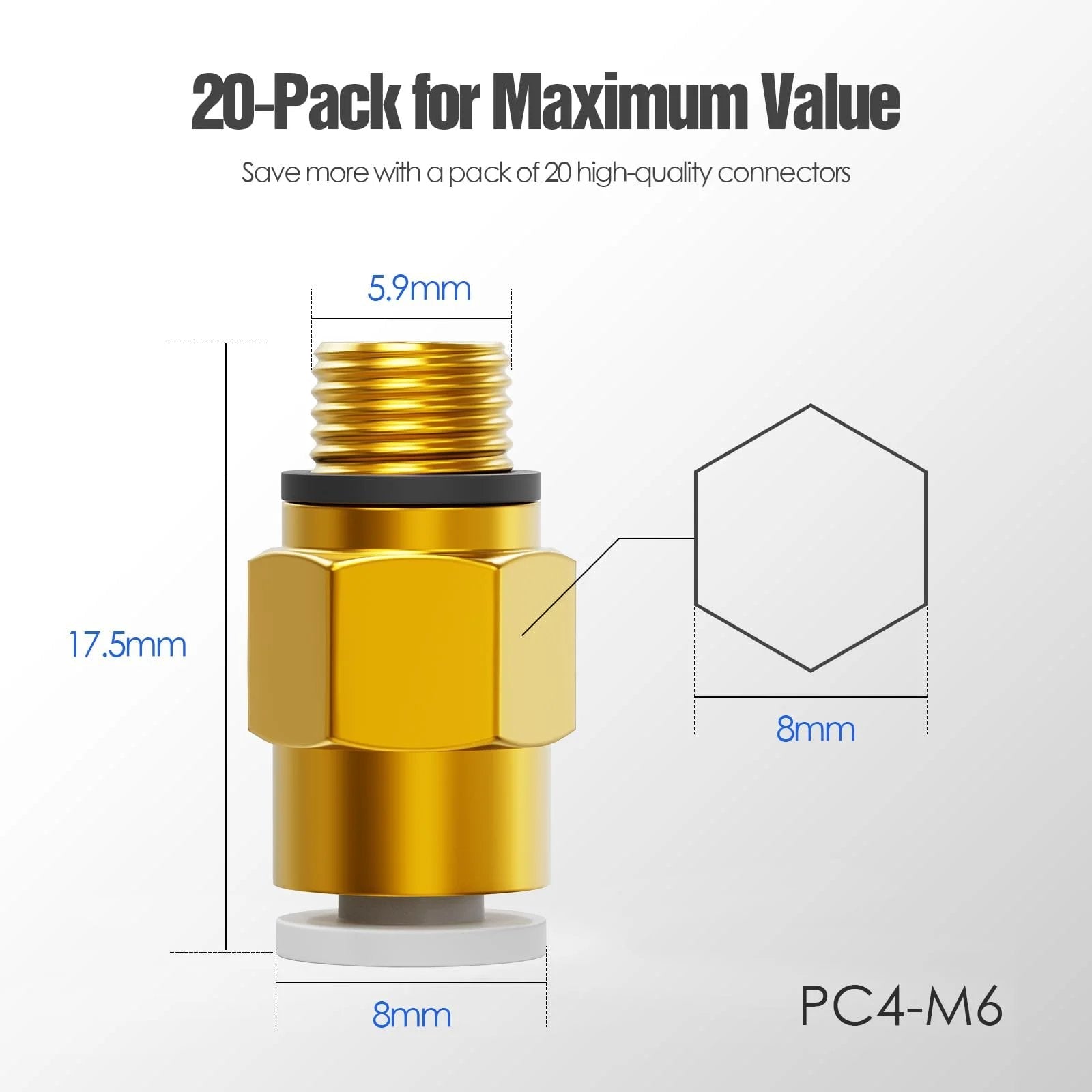 Push To Connect PC4 M6 Bowden PTFE Tube Fittings For 4mm Tubing Quick Connect Pneumatic Couplers 1.75mm Filament
