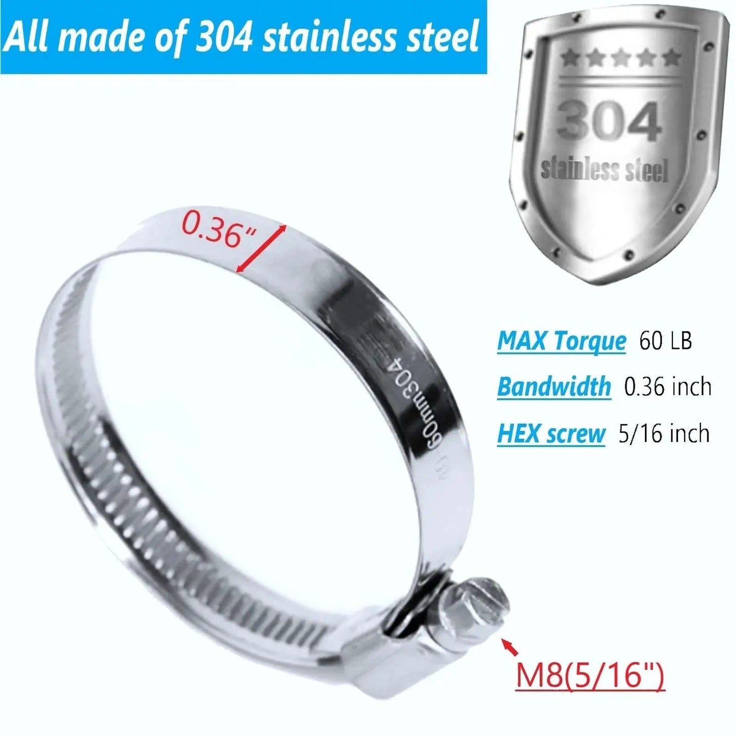 Pro Grade Heavy Duty High Pressure Hose Clamps 15 Pack 5/9 To 1-1/10 Inch Adjustable Worm Gear Drive 304 Stainless Steel Band