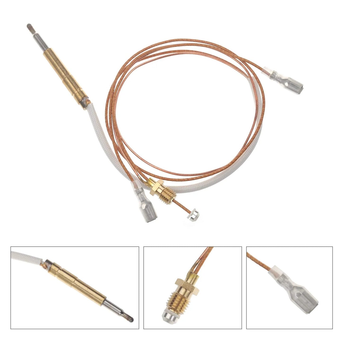 Longer 23.5 Inch Thermocouple Replacement For Outdoor Patio Heaters 2 Pack Universal Fit Durable Safety Sensor For Propane Gas Heaters Works With Most Brand Patio And Garden Heaters Timsec, copper thermocouple cables with connectors, front view.