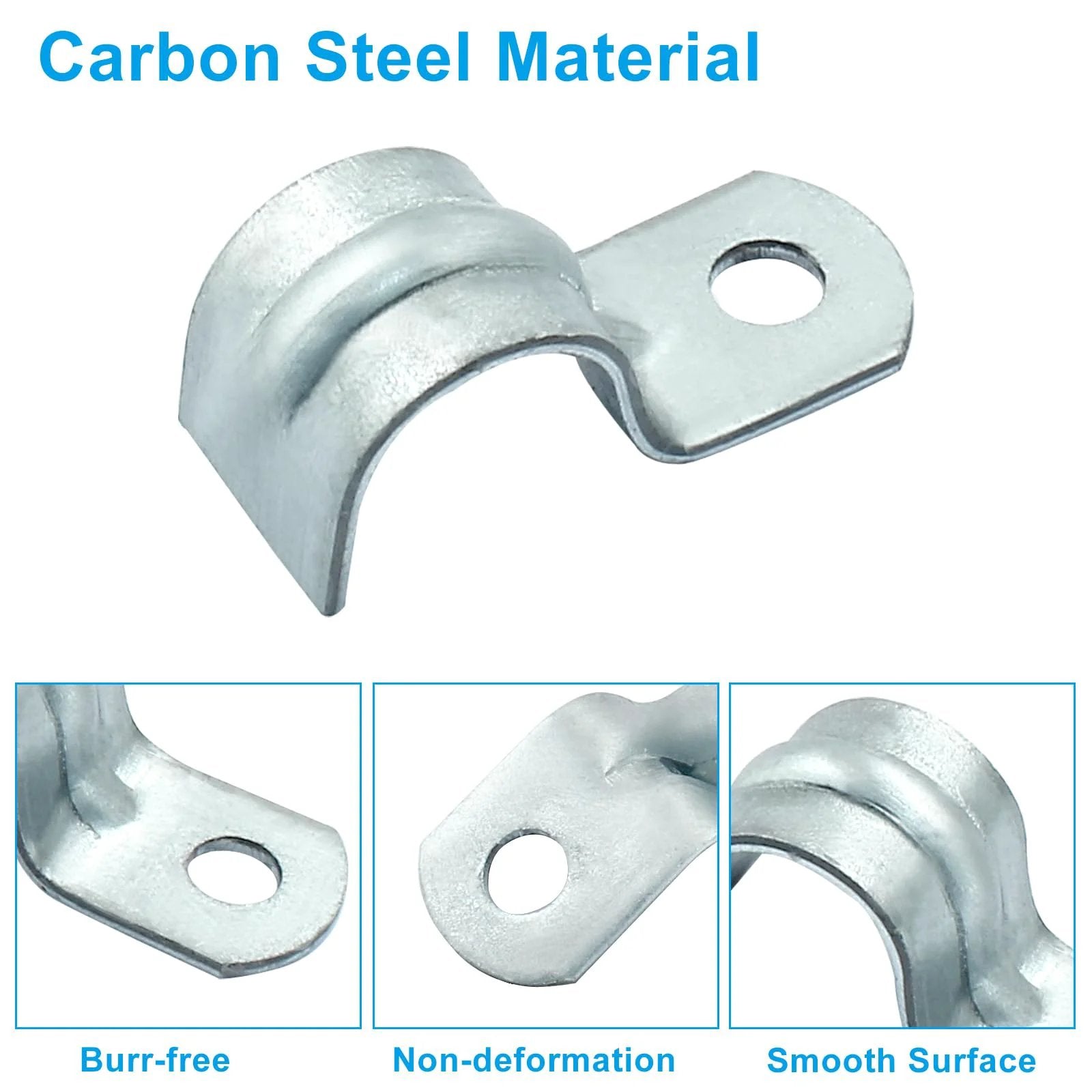 30 Pack M12 Rigid Pipe Straps For One Half Inch Conduit And Pipe Zinc Plated Steel One Hole Clamp Bracket shown in close-up view.