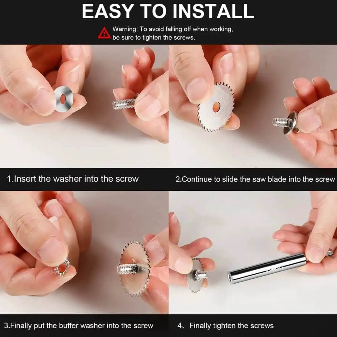 One Quarter Inch Hex Shank Rotary Drill Saw Kit with Five HSS Cutting Blades installation steps for DIY home improvement