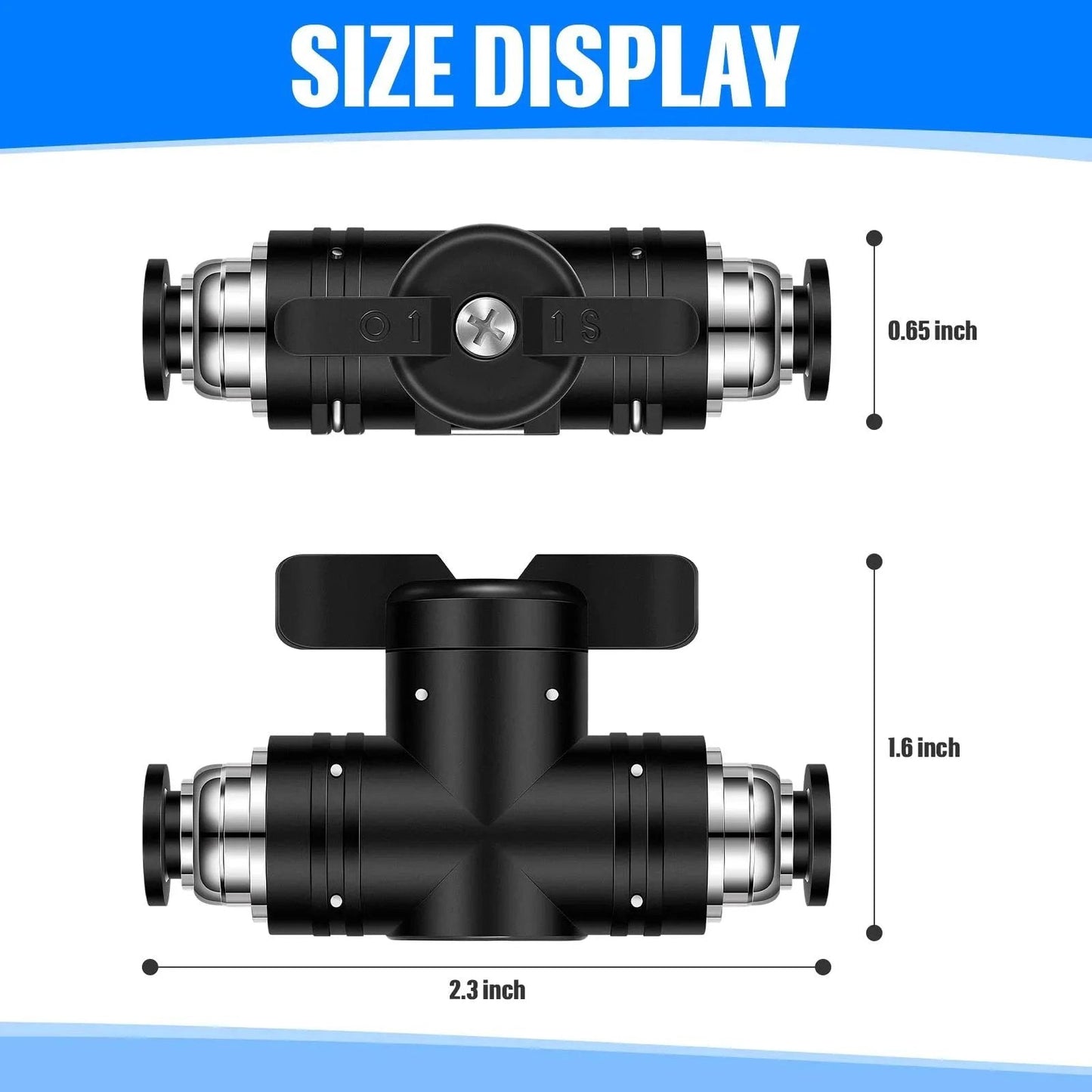 Five Pack Push To Connect Pneumatic Ball Valves One Quarter Inch OD Quick Connect Air Fittings PVC Air Line Hose Fittings Built Tough With Durable Plastic Copper For Easy DIY Pneumatic Projects size display