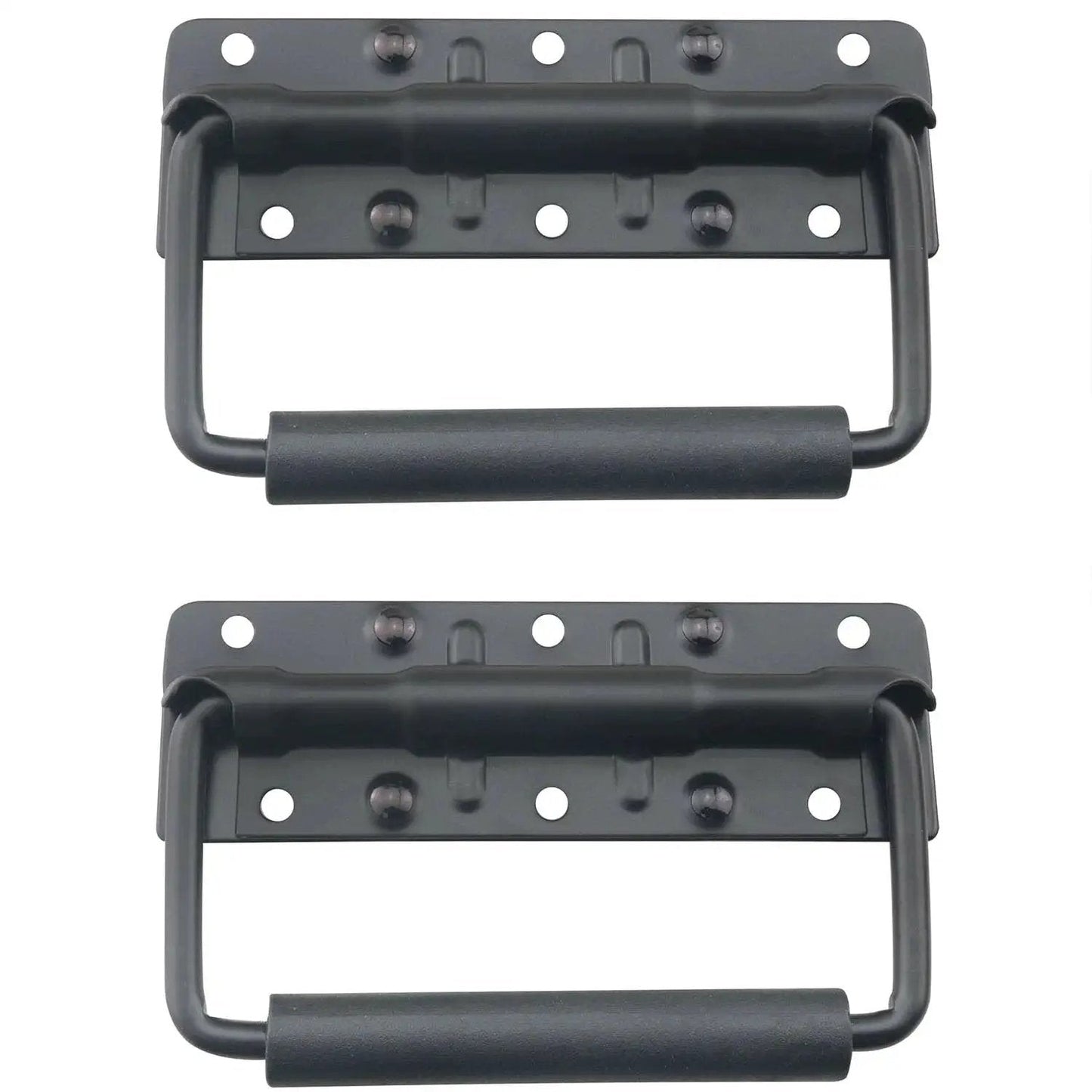 Heavy Duty Folding Spring Handle 125x81mm Black Steel Case Handle For Props Boxes And Tool Boxes 2 Pack with Rubberized Grip