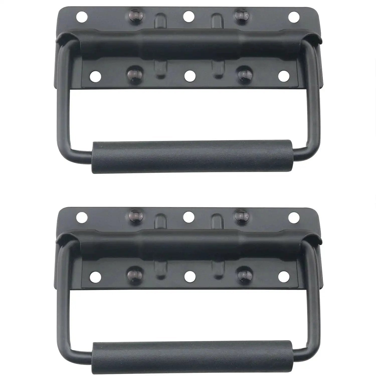 Heavy Duty Folding Spring Handle 125x81mm Black Steel Case Handle For Props Boxes And Tool Boxes 2 Pack with Rubberized Grip