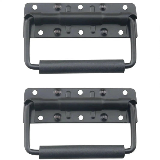 Heavy Duty Folding Spring Handle 125x81mm Black Steel Case Handle For Props Boxes And Tool Boxes 2 Pack with Rubberized Grip