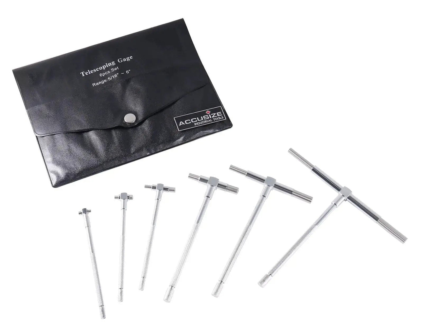 Telescoping Gage Set Five Sixteenths To Six Inches Six Piece With Hardened Contact Points And Self Centering System In Rustproof Steel Featuring Smooth Spring Tension And A Plastic Fitted Bag By Accusize Industrial Tools.