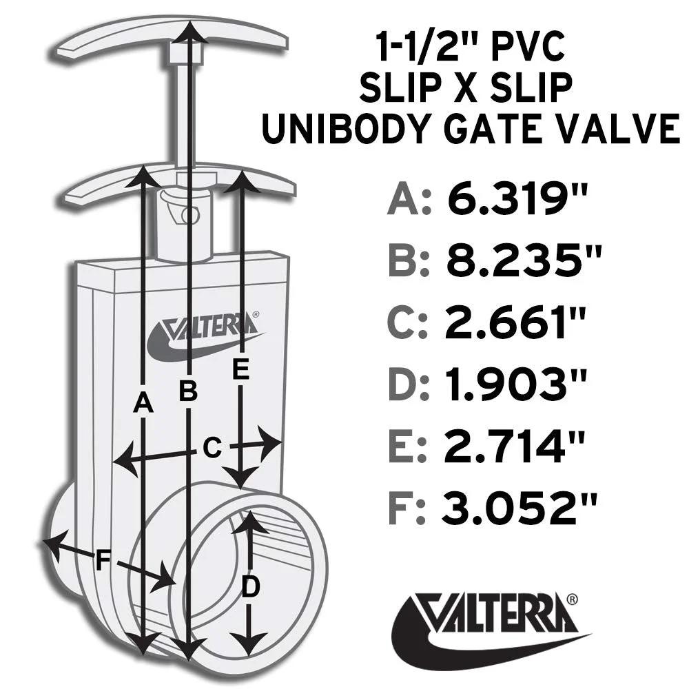 PVC Gate Valve 1-1/2 Inch Inner Diameter Slip On Unibody Full Port With Gate Keeper For Easy Push Pull Operation diagram.