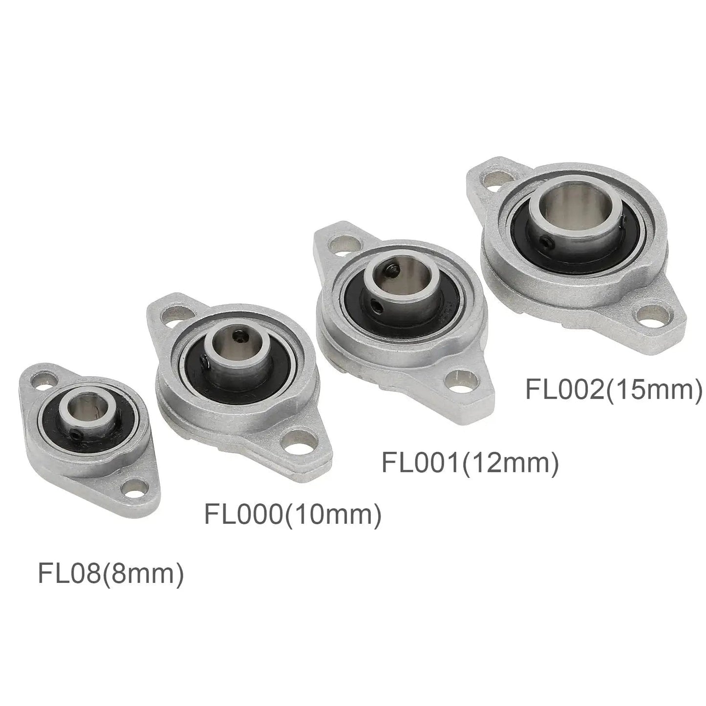 Four Pack KFL08 Pillow Block Bearings For 8mm Shafts, Flange Mounted Zinc Alloy Housing, 8mm Bore, varied sizes view