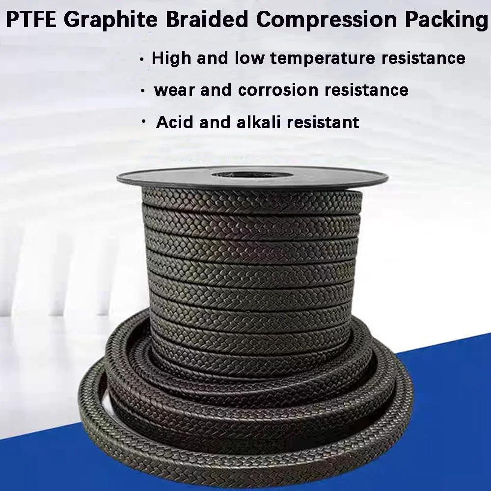 Graphitized Expanded PTFE Graphite Braided Compression Packing One Eighth Inch By One Eighth Inch Ten Feet Long self lubricating packing on spool.