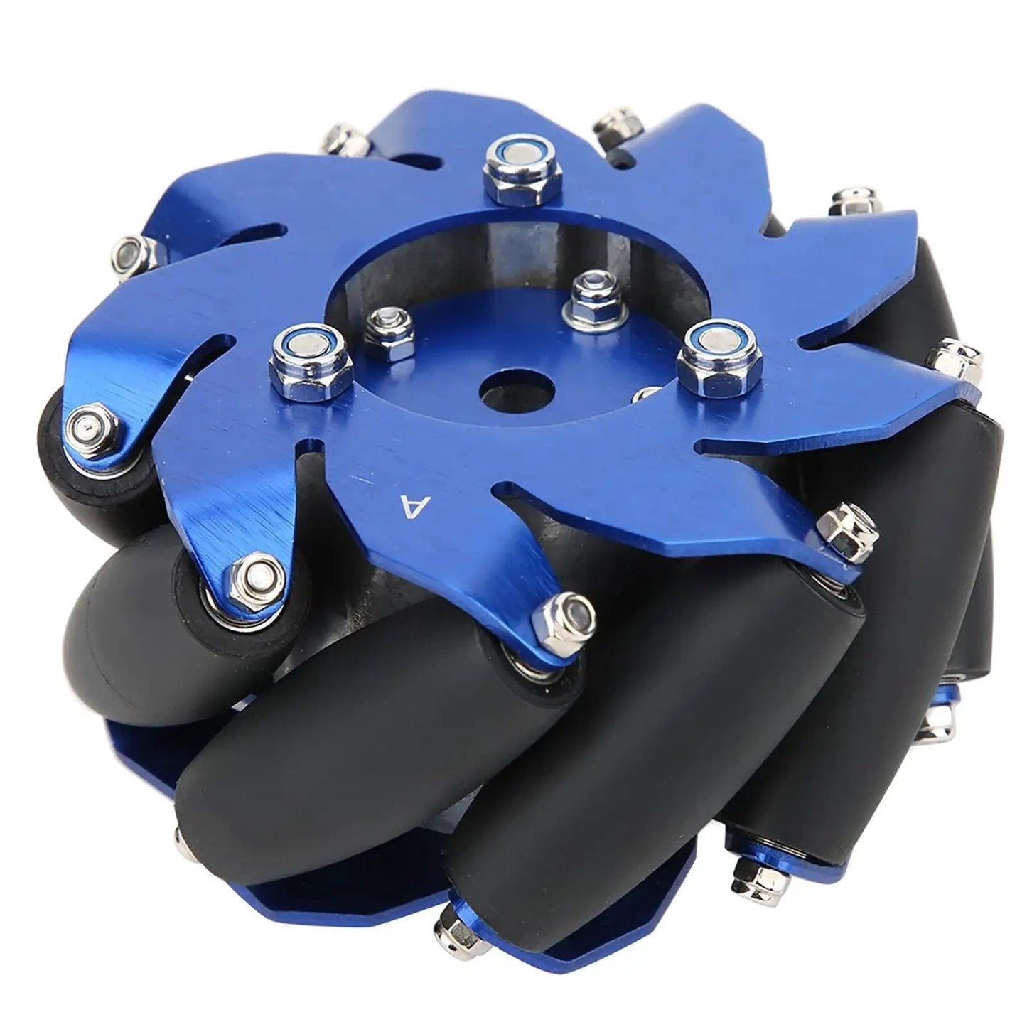 Blue Beefy Omnidirectional 4 Inch Mecanum Wheel Drive with Aluminum Body and TPU Rubber Rollers for robot parts and assemblies