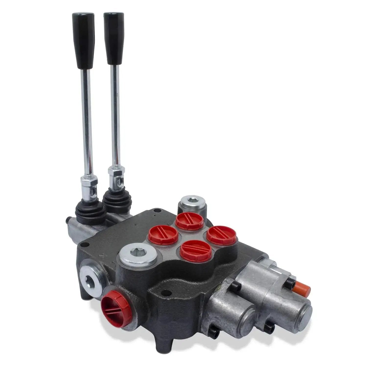 Monoblock Hydraulic Directional Control Valve With Two Spool And Single Float Detent For Heavy Equipment, 21 GPM, 3625 PSI, side view