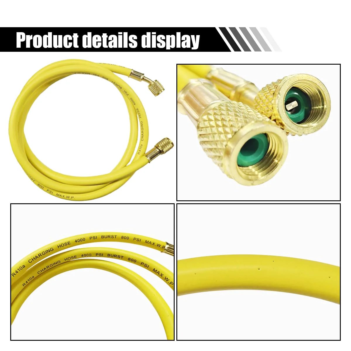 Heavy Duty 60 Inch Refrigerant Charging Hose With 1 Quarter Inch SAE Flare For HVAC Systems, 800 PSI Working Pressure, 3000 PSI Burst