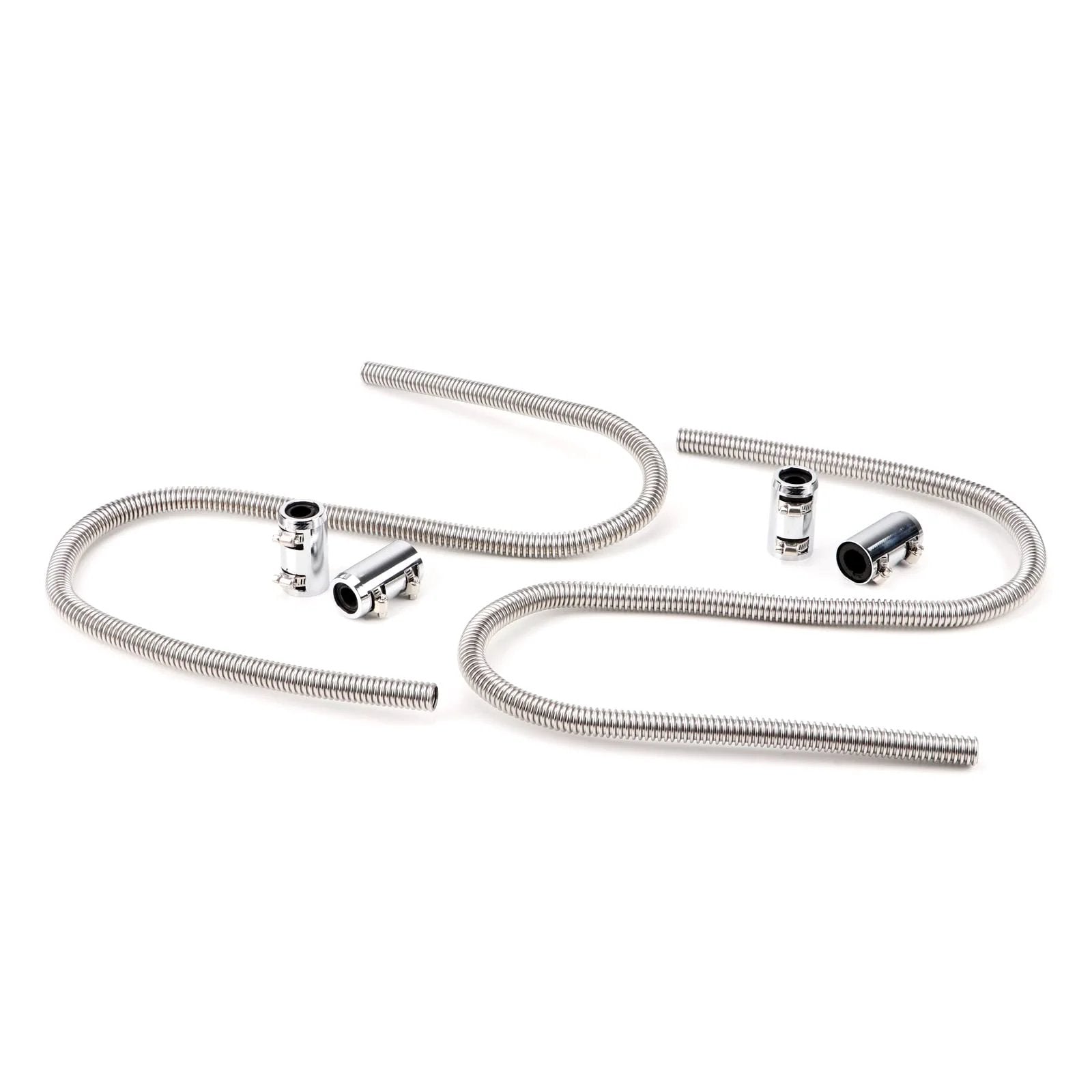 Flexible 44 Inch Stainless Steel Heater Hose Kit Universal For 5/8 And 3/4 Inch Necks With Adjustable Length And Clamp, Includes Two Hoses And Four Chrome Caps In Silver Finish For Easy Install And Smooth Fit