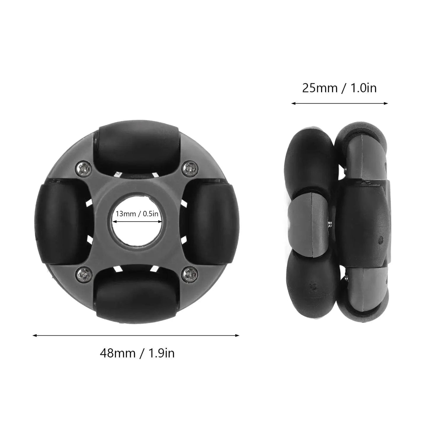 48mm Omni Rack Easy Wheels For Folding Bikes And Electric Bicycles With Bearings, side and top view showing dual rows and dimensions.