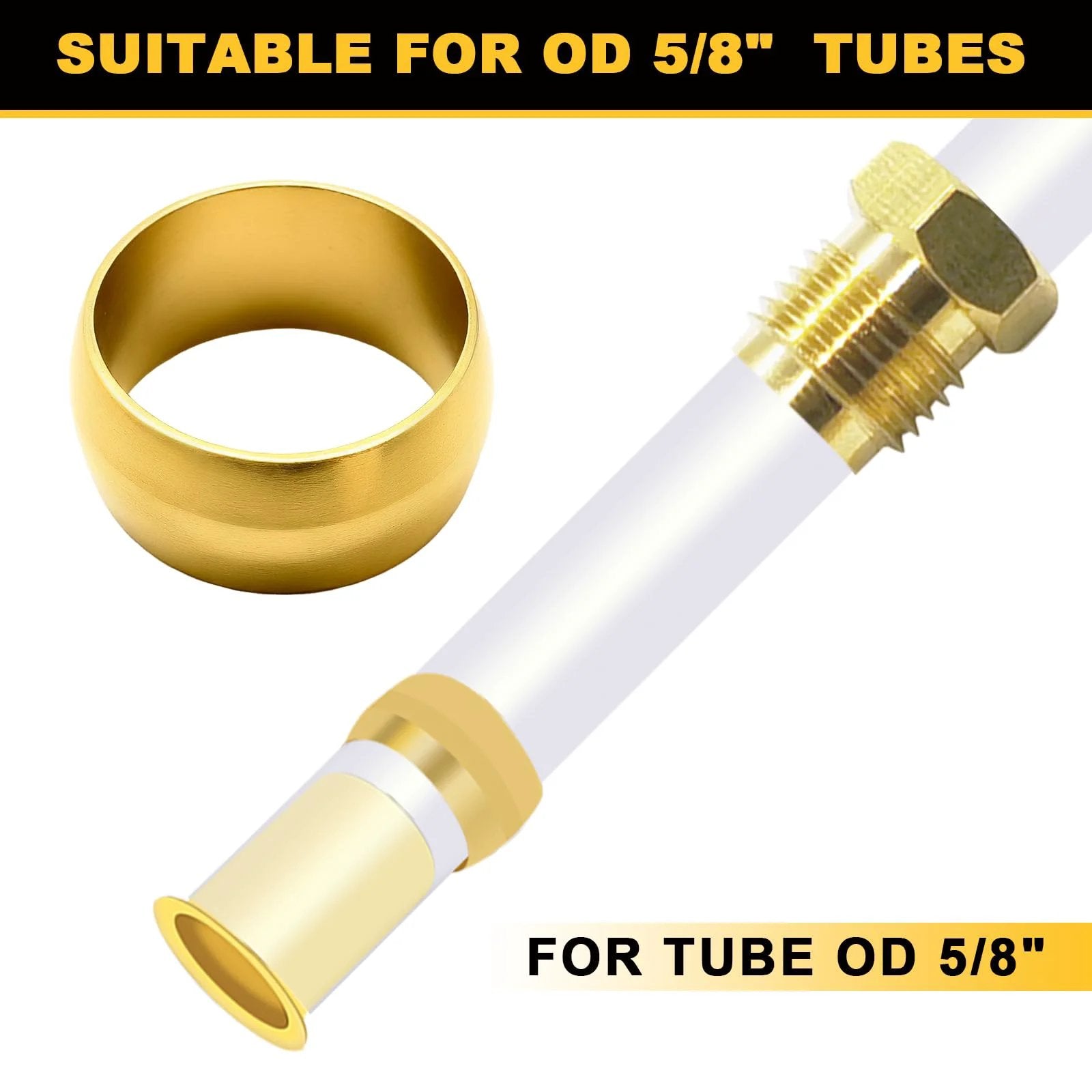 Rugged Brass Compression Sleeves Ferrules For Five Eighths Inch Tube OD Fit For DOT Air Brake Lines Water Fuel Oil Systems