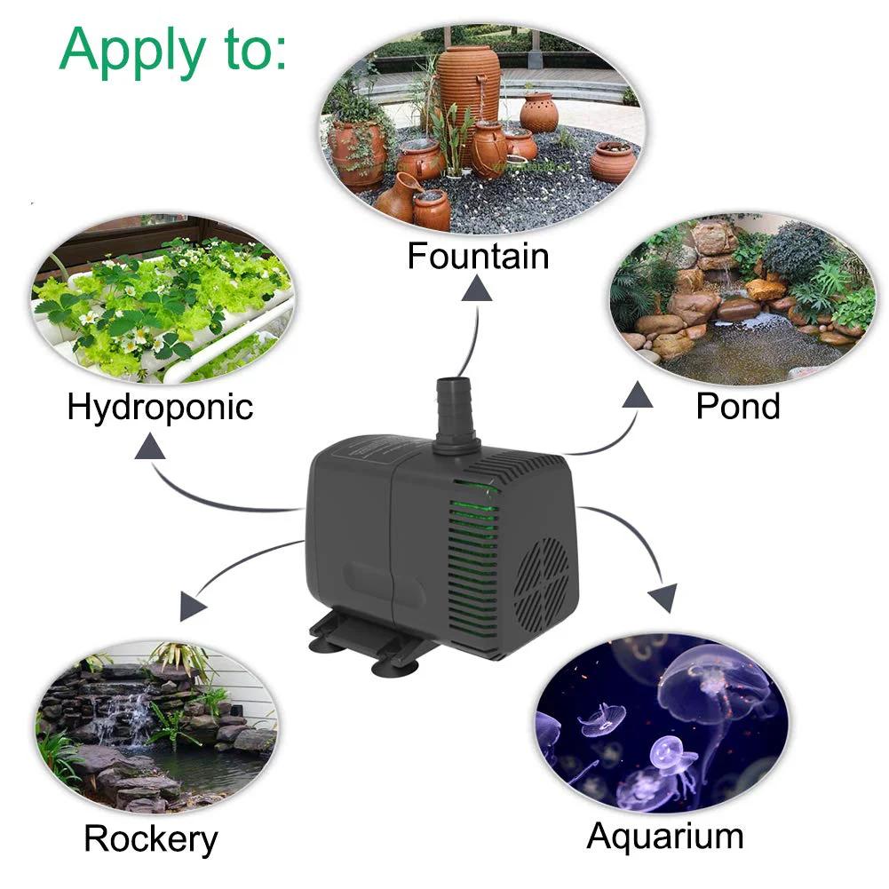 Ultra Quiet Submersible Pump 880 GPH 3500 LPH 60W with overheating protection, uses include fountain, pond, aquarium, hydroponic, rockery
