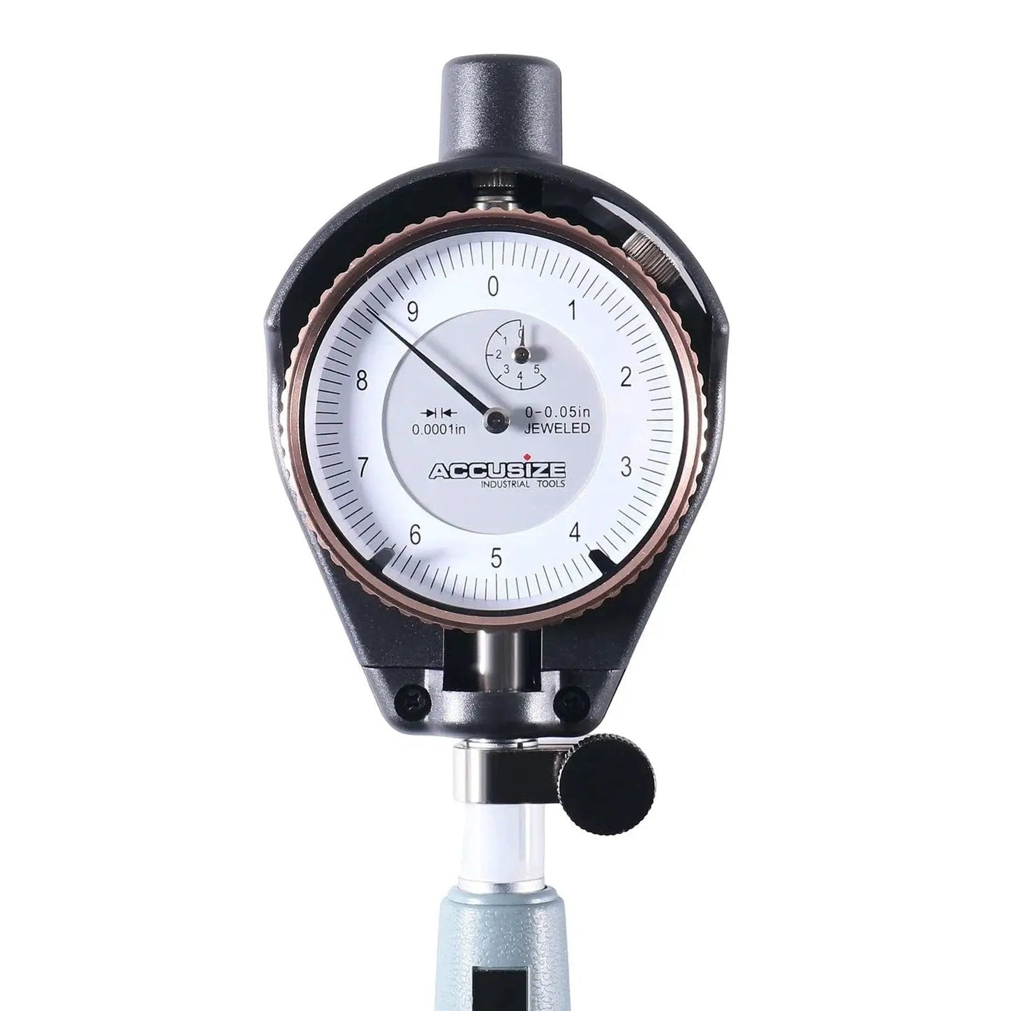 Front view of Dial Bore Gauge Set With 1.4 To 6 Inch Range And 0.0001 Inch Graduation, Carbide Tips, Bezel Lock, by Accusize.