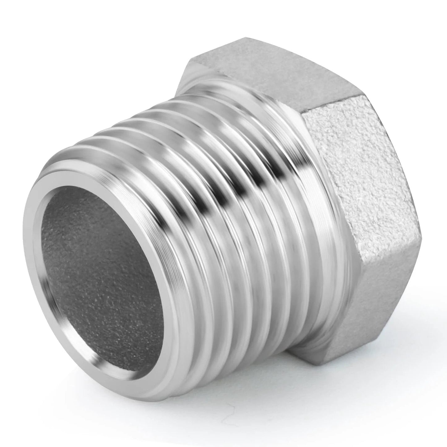 Side view of Pro Grade 24 Piece Reducer Hex Bushing Fitting Kit In 304 Stainless Steel For Pipe Thread Adapters And Fittings.